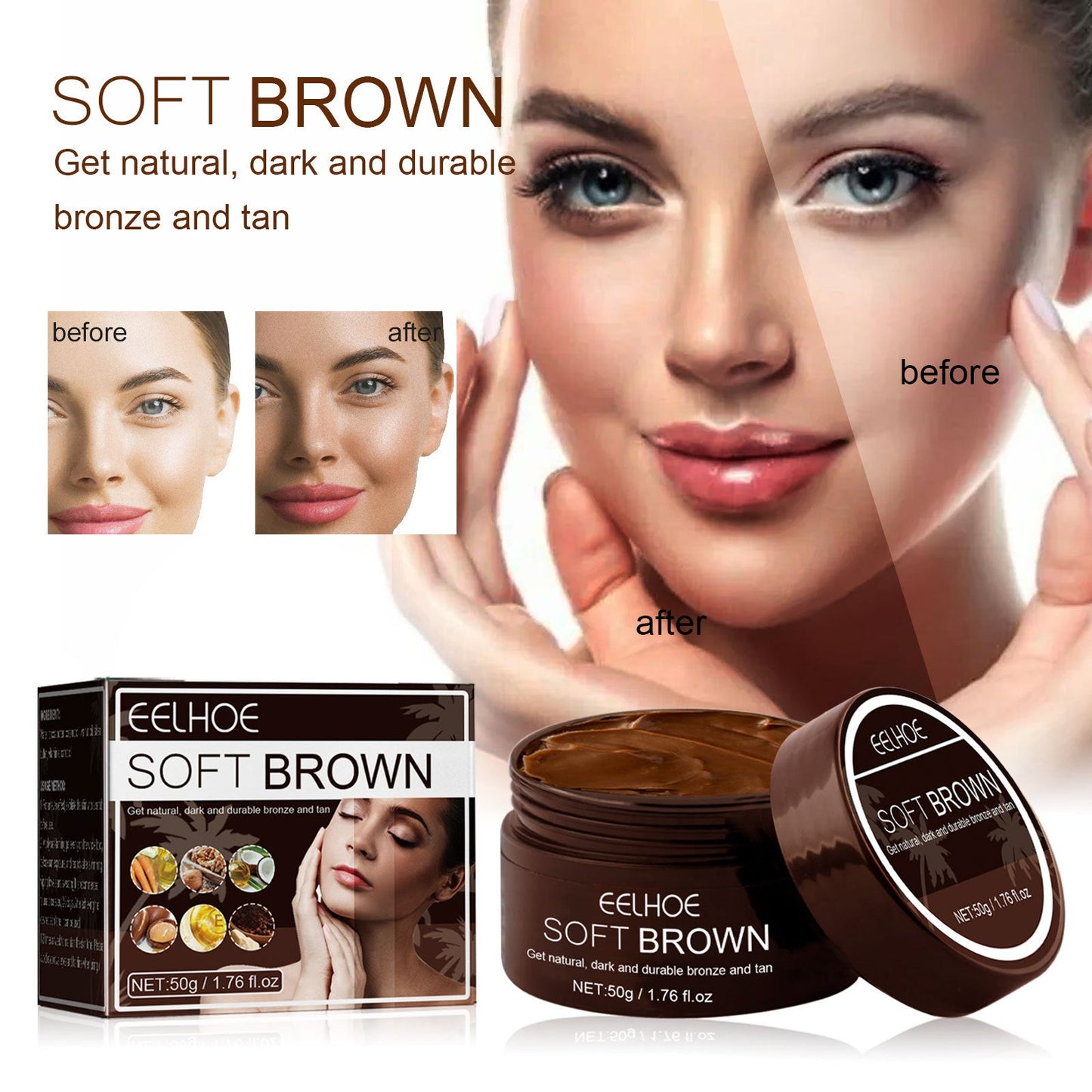 EELHOE darkening cream, no sun exposure, natural bronze tan skin, sun-moisturizing skin, darkening cream 