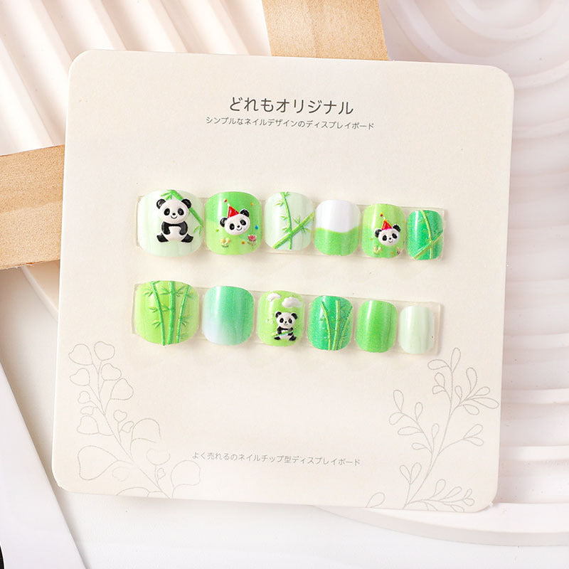 Children's wearable nails short girls wearable nail stickers false nail stickers embossed nail pieces cute cartoon students