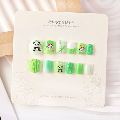 Children's wearable nails short girls wearable nail stickers false nail stickers embossed nail pieces cute cartoon students