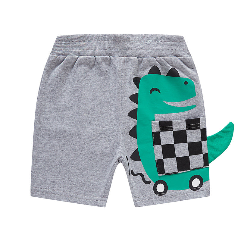 be top children's clothing baby summer clothes pocket pants children's shorts cartoon dinosaur boy casual pants one piece