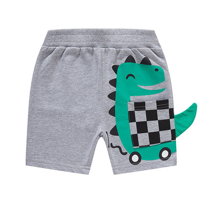 be top children's clothing baby summer clothes pocket pants children's shorts cartoon dinosaur boy casual pants one piece