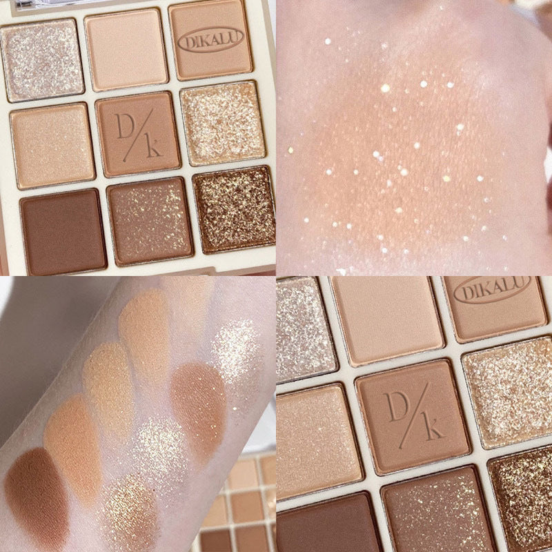 DIKALU milk tea nine-grid eyeshadow low-saturation almond knitted nine-color eyeshadow palette pearlescent matte fine flash cross-border