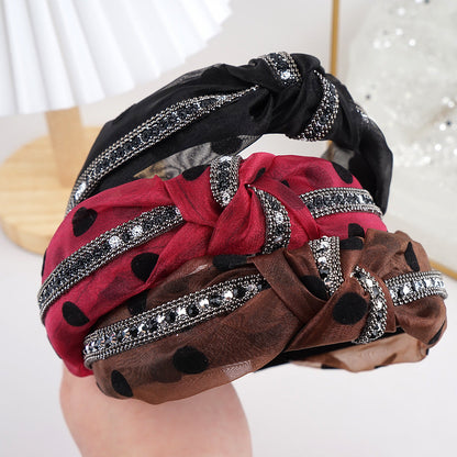 Amazon new style headband for women European and American ethnic style knotted head buckle permed rhinestone mesh gauze fabric headband hair cave women