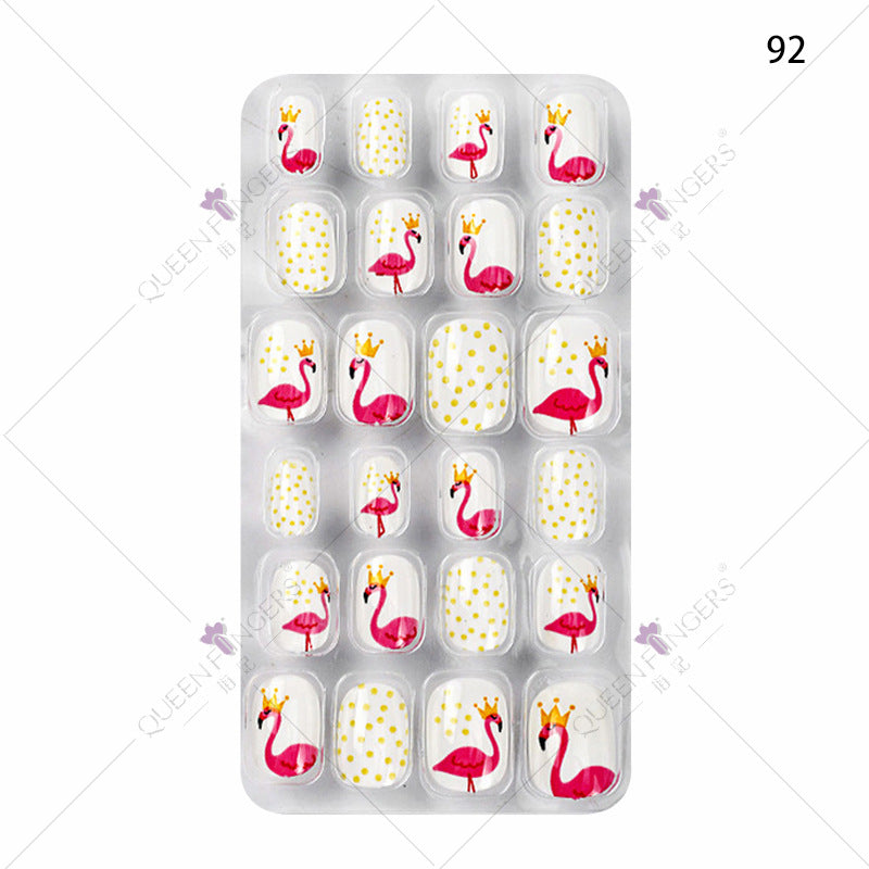 Zhifei nail art children's finished nail pieces 24 pieces flame cartoon bagged wearable finished nail art children's patches