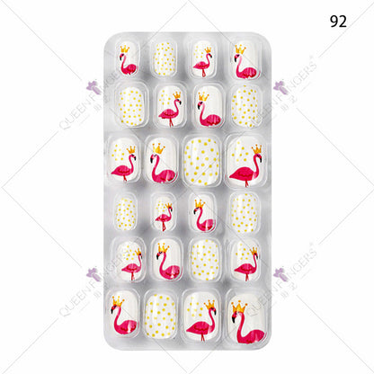 Zhifei nail art children's finished nail pieces 24 pieces flame cartoon bagged wearable finished nail art children's patches