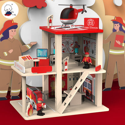 Early childhood education children role play firefighter model assembly simulation house police station parking lot educational toys