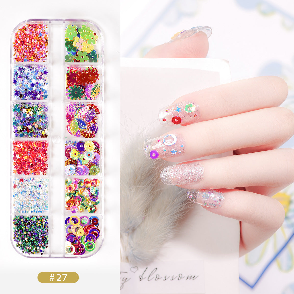 Nail accessories rhinestones flat bottom diamonds hollow rivet nail stickers diamond sequins colored diamonds flat bottom pearl shell pieces Japanese style