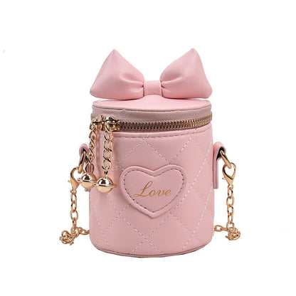 New Chanel style bucket bag fashionable diamond chain bag simple bow children's bag sweet crossbody bag for women