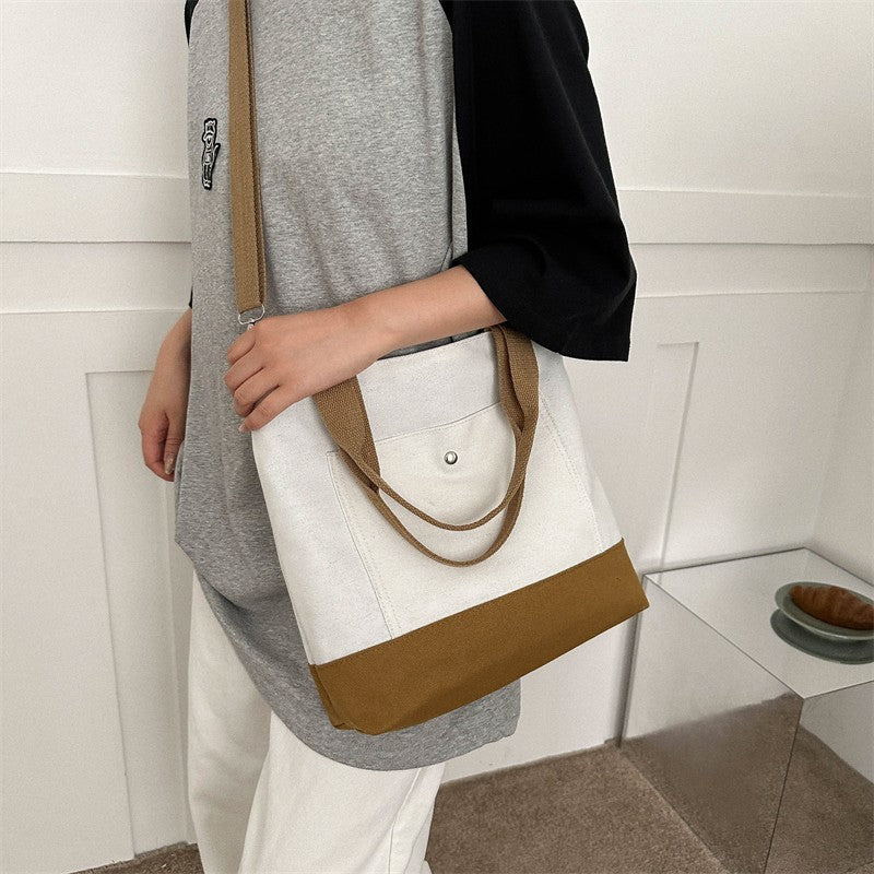 2024 autumn new simple casual style canvas large capacity tote bag student fashion shoulder messenger bag women's bag 