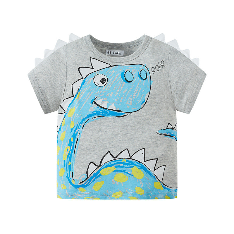 Comic Dinosaur Summer Clothes Children Boys Baby Korean Style Tops Short Sleeve T-Shirt Cotton Pure Children Clothing Wholesale Dropshipping