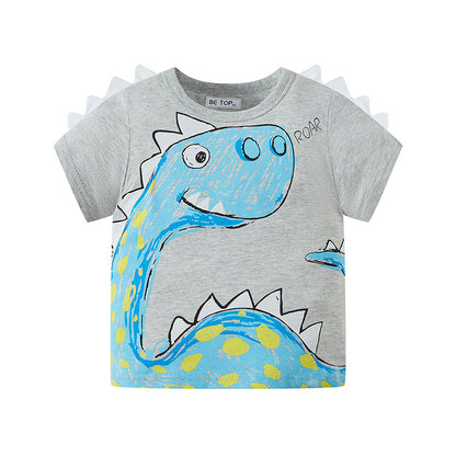 Comic Dinosaur Summer Clothes Children Boys Baby Korean Style Tops Short Sleeve T-Shirt Cotton Pure Children Clothing Wholesale Dropshipping