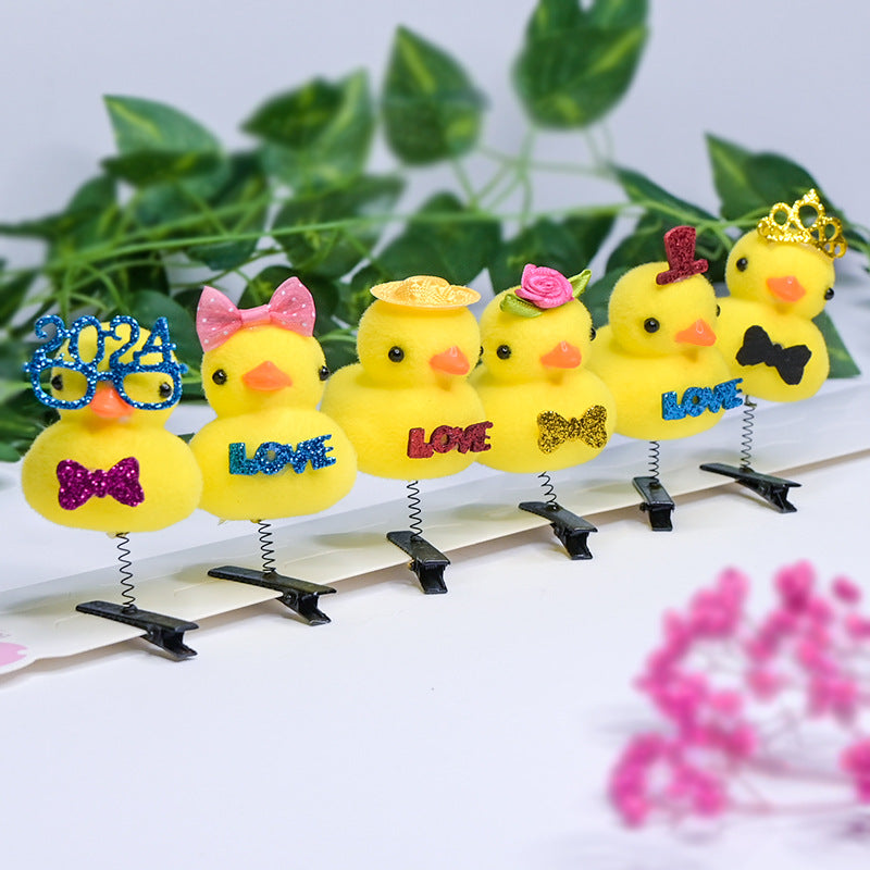 Amazon's new cute artifact yellow duck hairpin hairpin fortune duck spring three-dimensional duck headdress batch