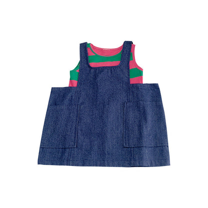 Korean children's clothing 2024 spring and summer new girls' overalls skirts for small and medium-sized children's fashionable loose large pocket denim suspender skirts