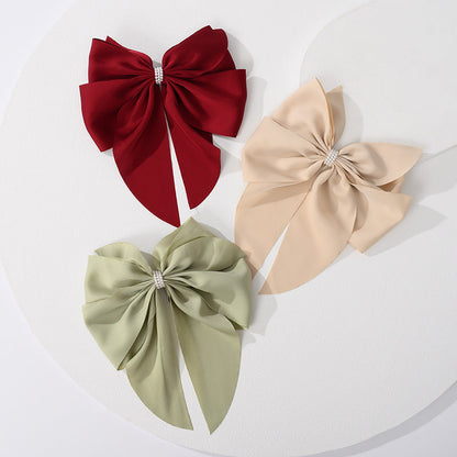 Cross-border new product bow satin hairpin female cute back of the head top clip spring clip hair accessories hairpin manufacturer wholesale