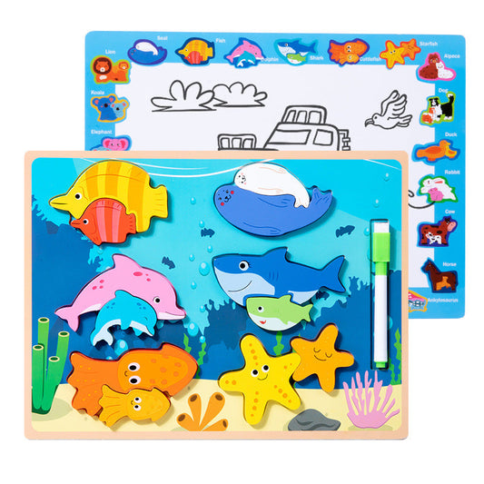 Children's wooden new parent-child three-dimensional puzzle animal cognition matching early education interactive desktop two-in-one toy