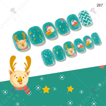 Christmas children's nail tips short wearable nail tips finished cute nail art children's nail art fake nail tips