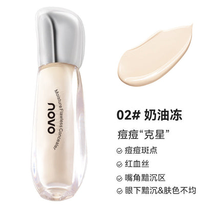 NOVO Moisturizing Flawless Concealer ជា concealer ស្រាល ផ្តល់សំណើម និងជាប់បានយូរ មិនផាត់មុខ និងបិទបាំងស្នាមអុចខ្មៅ និងស្នាមមុន។ 