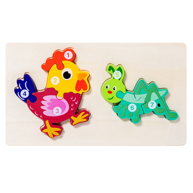 Cross-border children's wooden early education food chain animal color matching cognitive 3d three-dimensional jigsaw puzzle educational toys