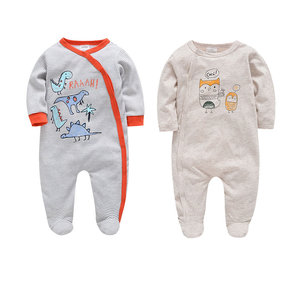 Amazon cotton 2-piece baby jumpsuit long-sleeved foot-wrapped infant Korean version jumpsuit crawling clothes cross-border