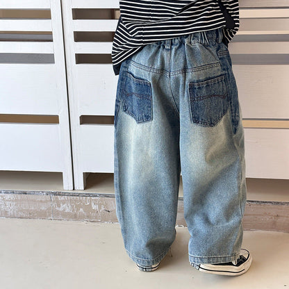 Boys Pants Children Jeans Spring and Autumn Straight Pants 2024 Autumn New Style Little Boys Loose Casual Pants