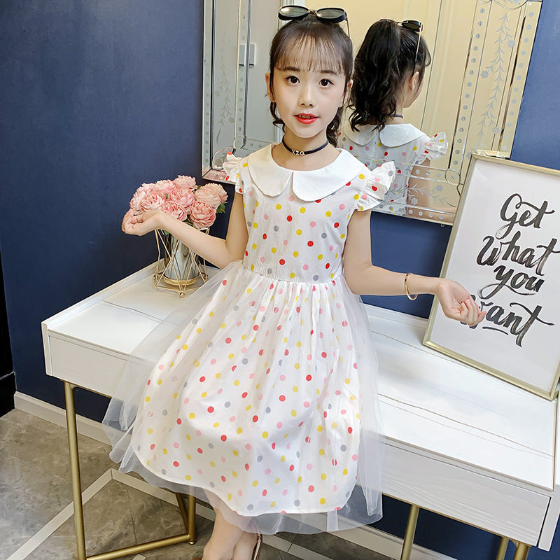 Girls dress 2024 summer new style medium and large children's short-sleeved floral dress pure cotton dress long dress sweet baby dress 