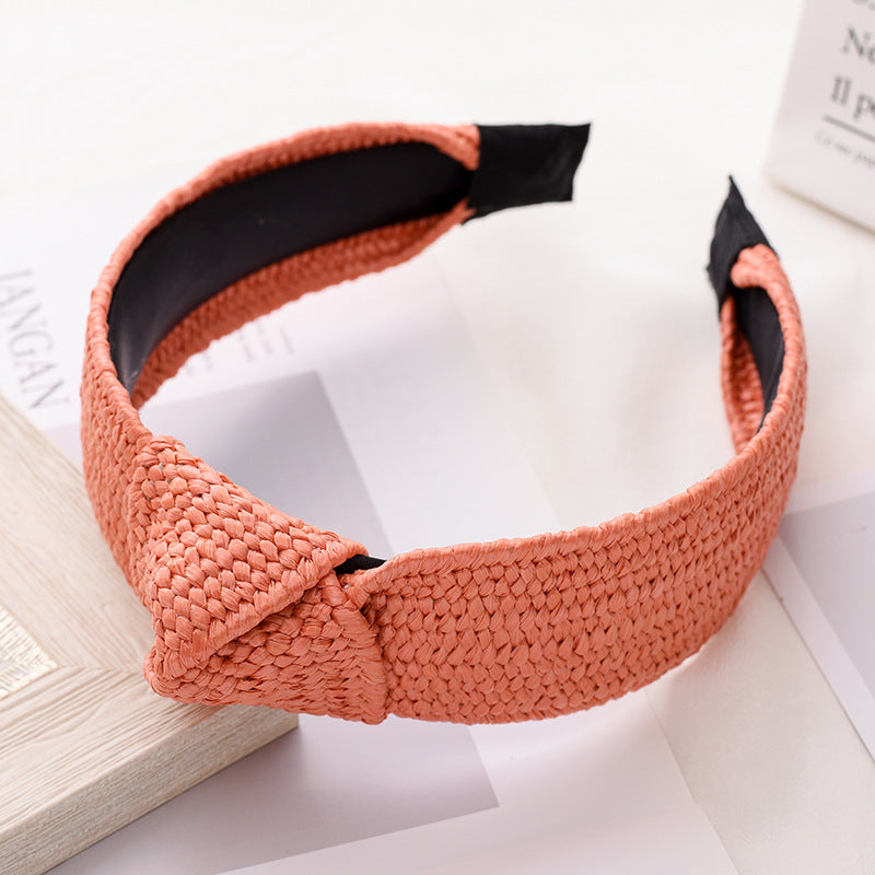 2022 European and American summer rose red straw braided headband female holiday style Calafate straw braided hairband wholesale