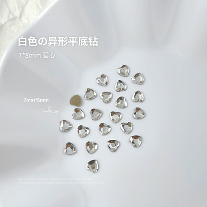 Nail jewelry flat bottom special shaped diamonds large and small mini water drop love square diamonds transparent diamonds white crystal wholesale