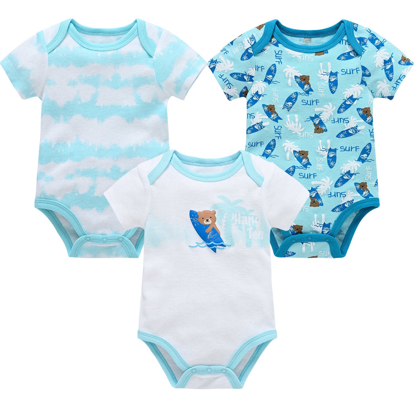 Cross-border new baby romper three-piece suit baby cartoon print baby boy bodysuit girl onesie factory 