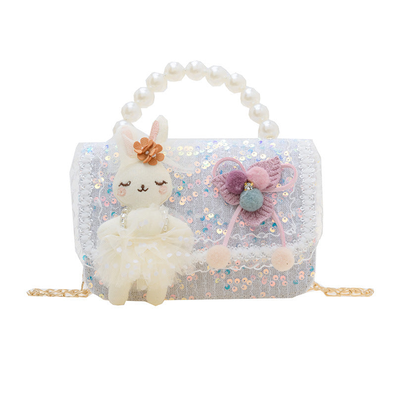 New style children's bag fashion pearl handbag cartoon doll shoulder bag girls chain crossbody bag wholesale 