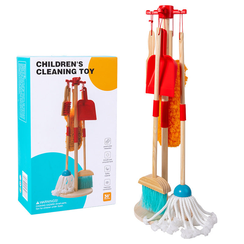 Children's wooden simulation cleaning set early childhood fun broom sweeping mopping cleaning tools play house toys