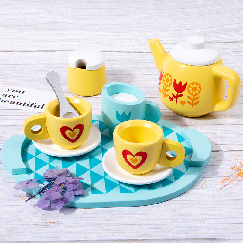 Early Education Educational Simulation Afternoon Tea Set Girls Kitchen Mini Teacup Children's Wooden Play House Toys