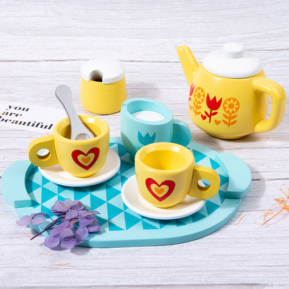 Early Education Educational Simulation Afternoon Tea Set Girls Kitchen Mini Teacup Children's Wooden Play House Toys