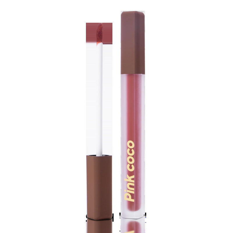 Pink Coco Lip Glaze Matte Non-stick Cup ក្រែមលាបមាត់ Soft Mist Whitening Light Satin Pink Mist និស្សិតលាបបបូរមាត់