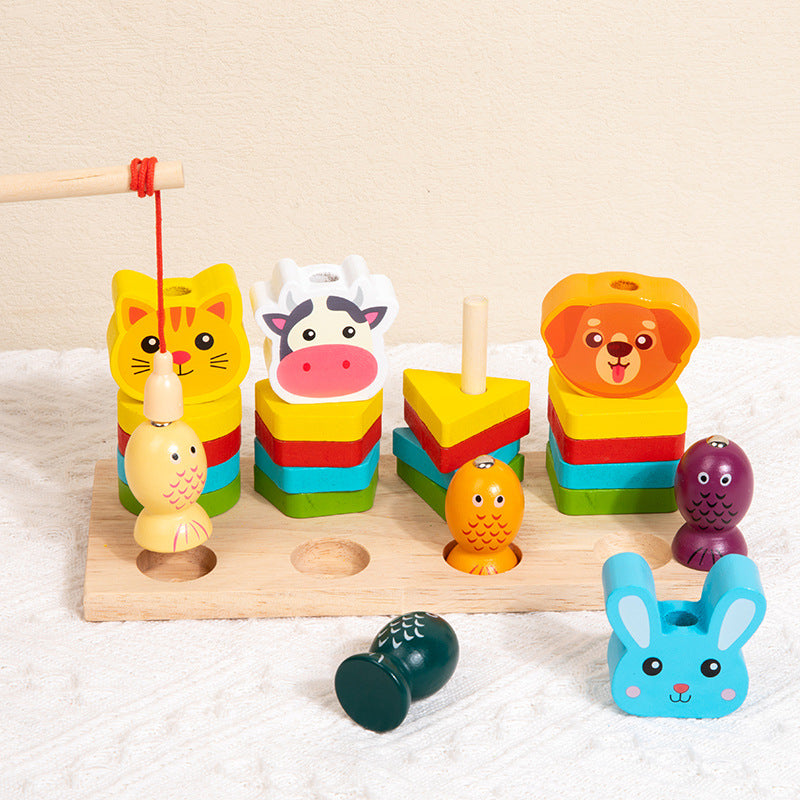 Montessori children's wooden multifunctional fruit animal magnetic fishing game geometric shape matching educational toys