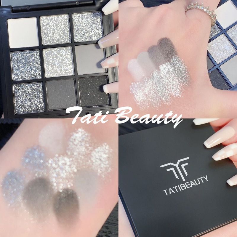 Internet celebrity cold sweet cement nine-color eyeshadow palette dark punk black and white gray metal pearl light European and American smoky makeup cross-border