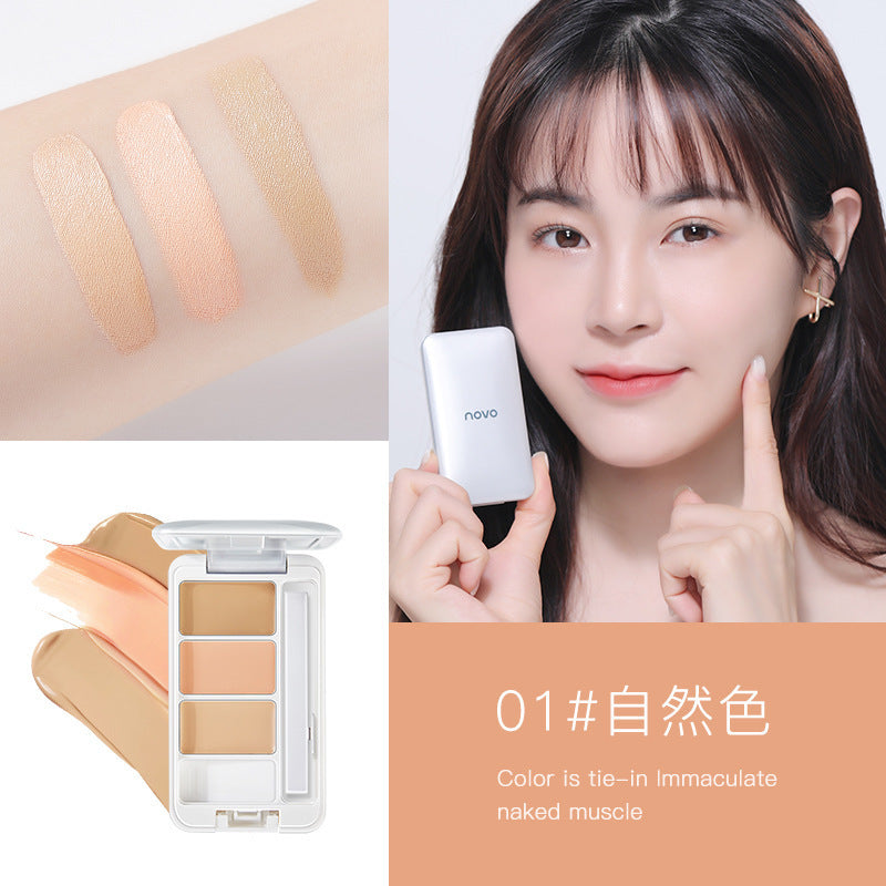 NOVO light and flawless three-color concealer to cover acne marks, freckles, dark circles, eye bags, spots and acne 