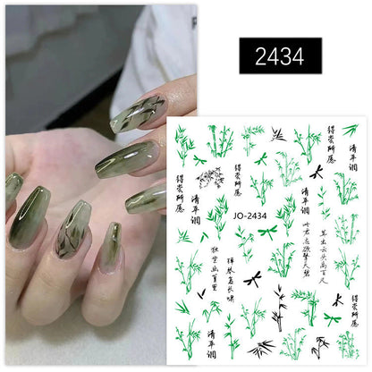 Chinese style stickers bamboo bamboo leaves retro ultra-thin strap glue orchid rose ancient style poetry net red nail stickers