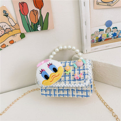 Cartoon cute children's handbag fashionable contrast color girl chain shoulder bag fashionable doll crossbody bag small square bag