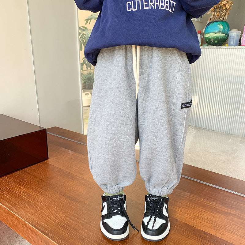 Amo Beibei children's trousers 2024 spring boys and girls handsome side label leggings baby loose casual sweatpants