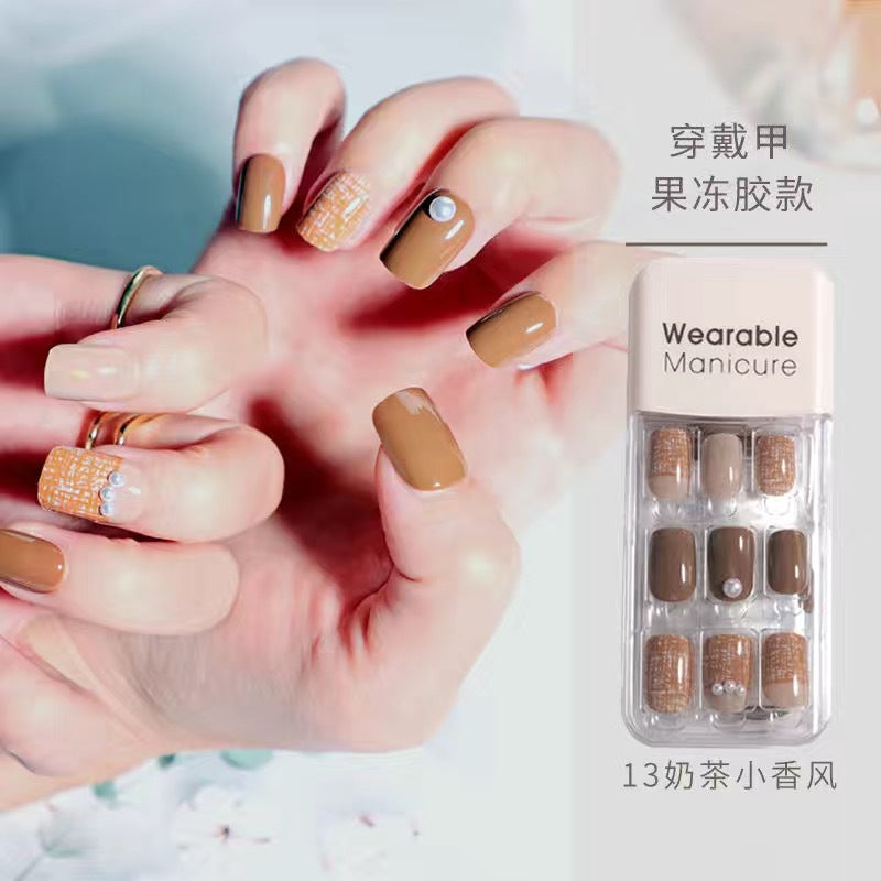 BK wearable nail art patch finished product wholesale spring and winter whitening jelly glue wear and tear square nail piece nail30