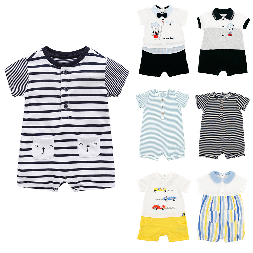 Summer baby boy boxer romper cute striped short-sleeved romper foreign trade children's clothing baby jumpsuit cross-border wholesale 