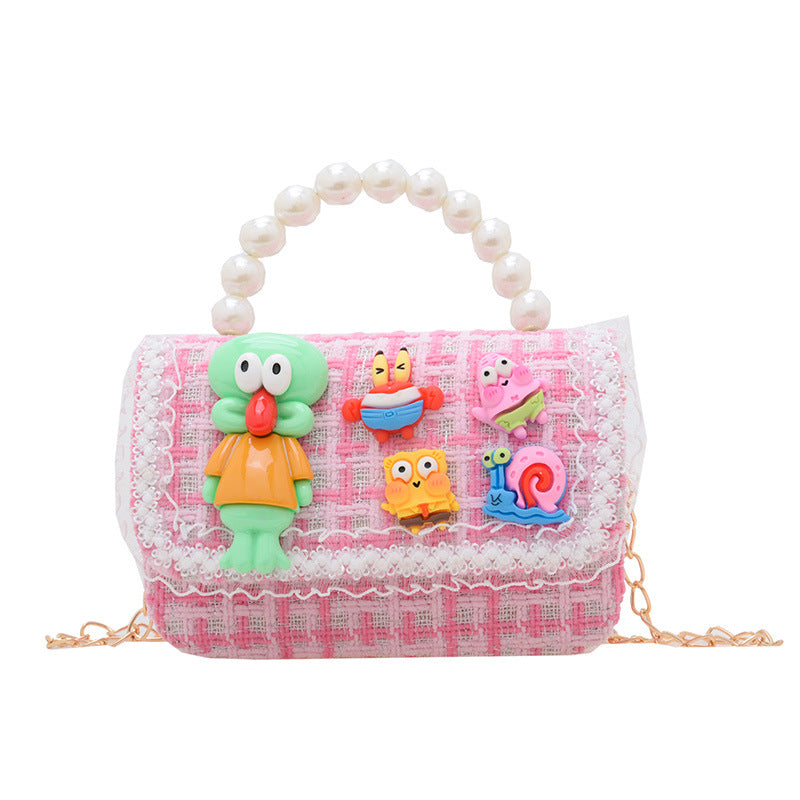 Cartoon cute children's bag fashion chain crossbody small square bag stylish contrast color girls handbag shoulder bag wholesale