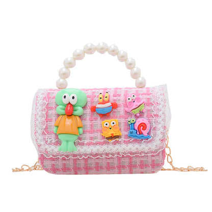 Cartoon cute children's bag fashion chain crossbody small square bag stylish contrast color girls handbag shoulder bag wholesale