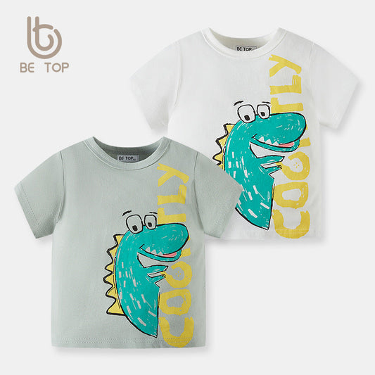 betop children's t-shirt short-sleeved cotton 2024 new summer clothes for boys and babies cartoon dinosaur children's clothes