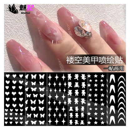 Japanese nail art spray painting stickers cross-border supply bear star French hollow love butterfly nail stickers wholesale