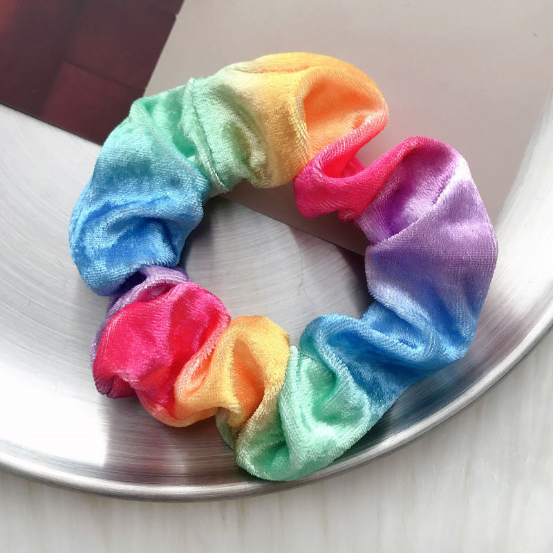 2024 Cross-border special supply autumn and winter new pig intestine hair ring colorful flannel head flower seven color tied ponytail headdress