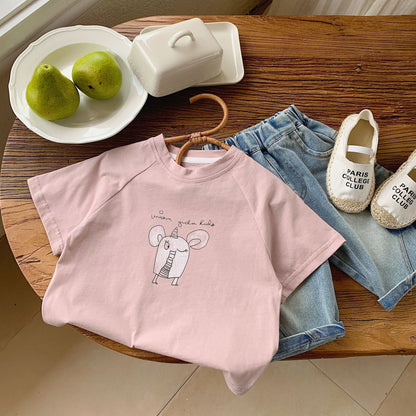 Children's T-shirt Bangcheng 2024 summer new children's clothing elephant print short T-shirt boy's raglan short-sleeved top G0097 