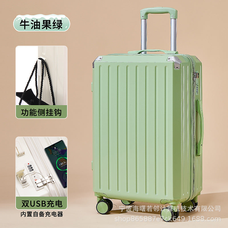 24 inch student pressure-resistant trolley case suitcase with USB charging port travel case manufacturer wholesale metal corner password box 