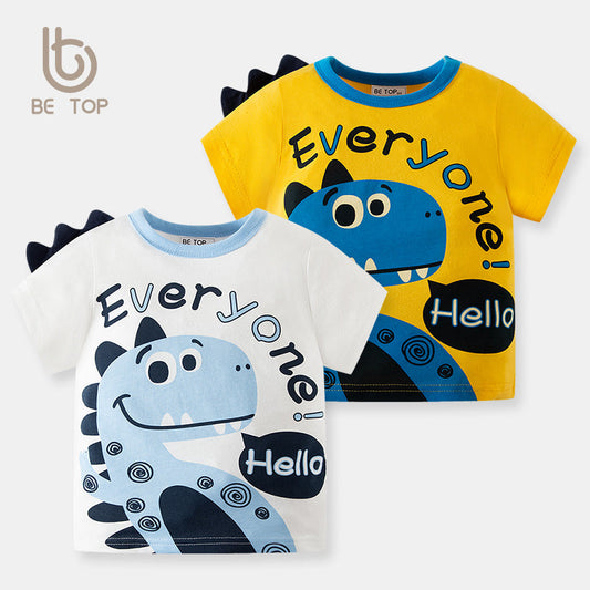 Cross-border children's clothing children's half-sleeved cartoon dinosaur pattern short-sleeved T-shirt boy's top boy baby cotton clothes