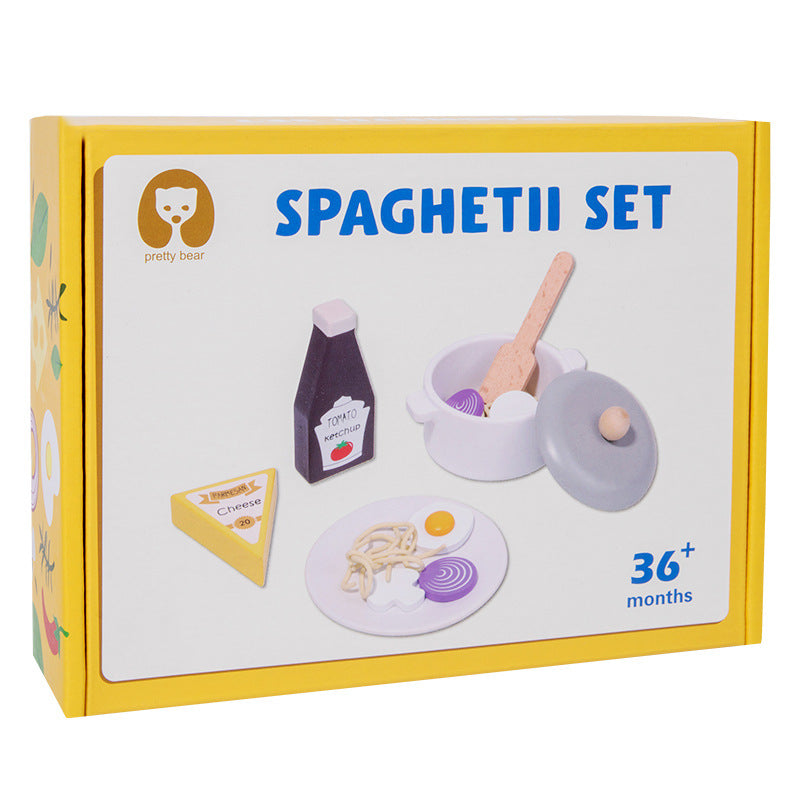 Children's wooden simulation kitchen pasta play house puzzle baby parent-child interactive early education toy set